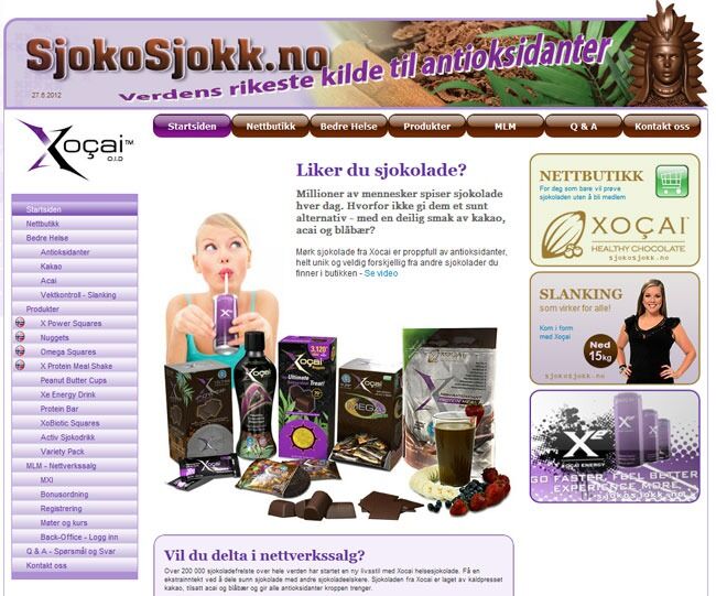 En av de som selger Xocai-sjokoladen i Norge, er nettstedet Sjokosjokk.no.