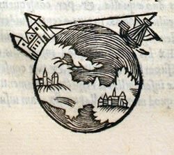 Kirken og middelaldersamfunnet ellers trodde aldri at jorda var flat. Dette er en illustrasjon fra boka "De sphaera mundi" (Om verdens rundhet) som var blant de mest betydningsfulle astronomibøkene på 14- og 1500-tallet. Kilde: Wikipedia