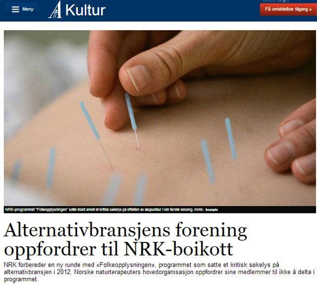 Stavanger Aftenblad forteller at alternativbransjen har oppfordret til boikott den nye sesongen av Folkeopplysningen.
