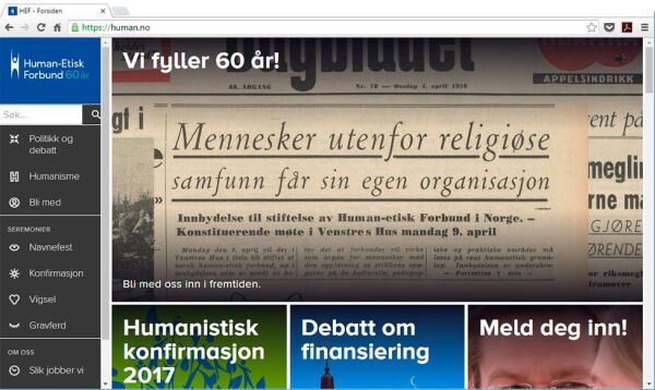 Human-Etisk Forbund fikk nye nettsider klokken 12 i dag