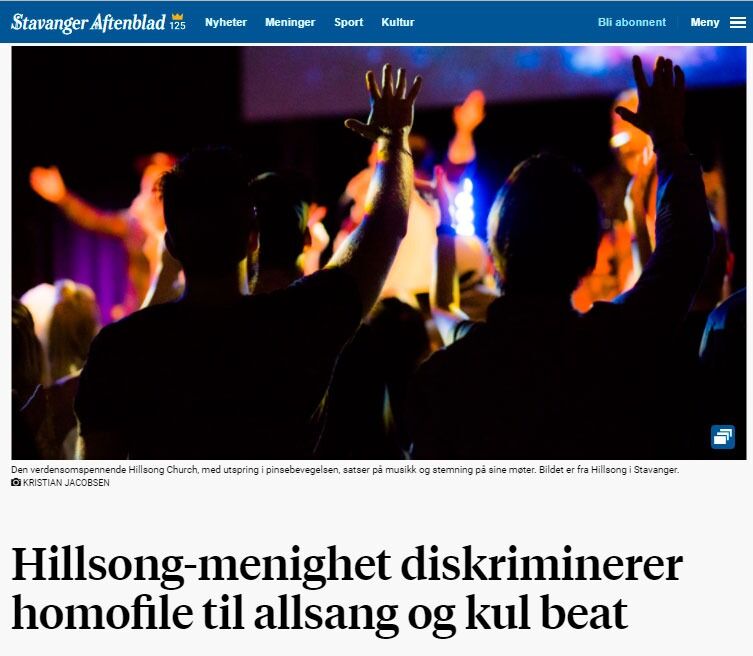 – Hillsong diskriminerer homofile til allsang og kul beat, skrev Asbjørn Rake i Stavanger Aftenblad i mai i fjor.