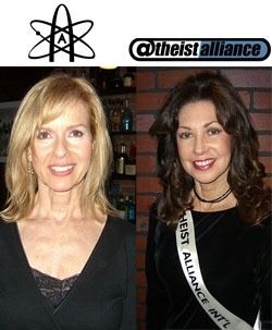 Amerikansk ateistbevegelse har alltid vært ledet av kvinner. Her er den nåværende presidenten i American Atheists, Ellen Johnson (tv.) og presidenten i Atheist Alliance International, Margaret Downey (th.). Begge bilder: Luigi Novi.
