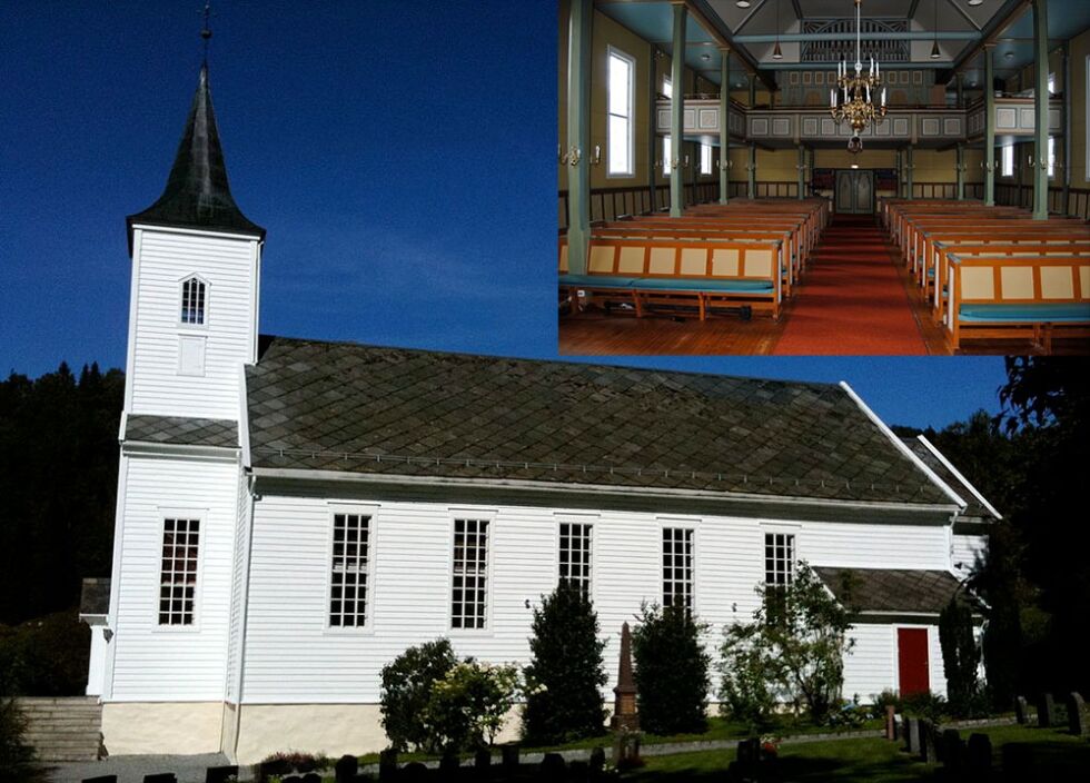Meland kirke har allerede plass til 380 personer og ligger 4,5 kilometer fra kommunesenteret Frekhaug.
 Foto: Wikimedia commons@Reinhardheydt