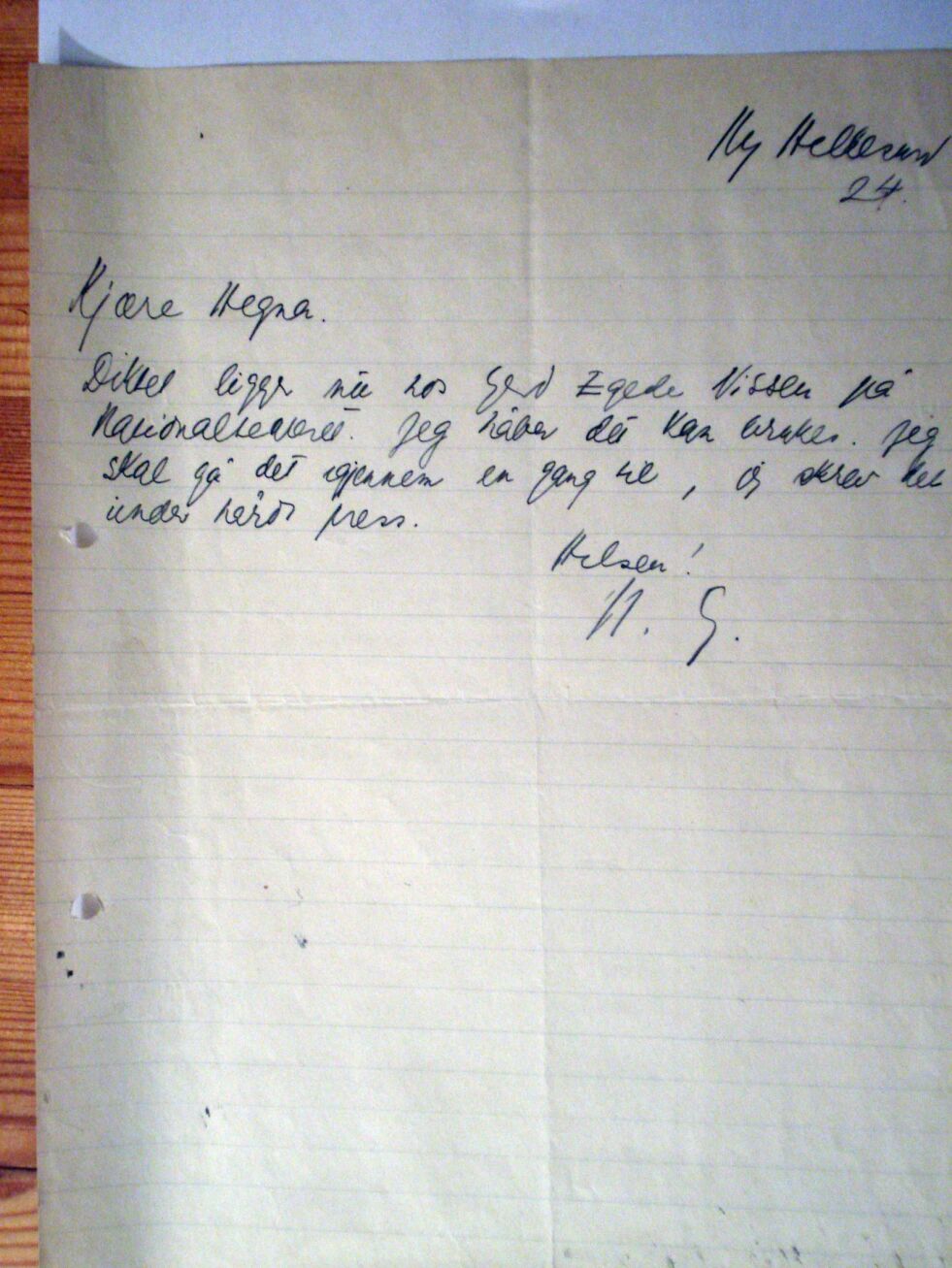 Med dette brevet svarer Nordahl Grieg bekreftende på Hegnas forespørsel.
 Foto: Knut Hegna