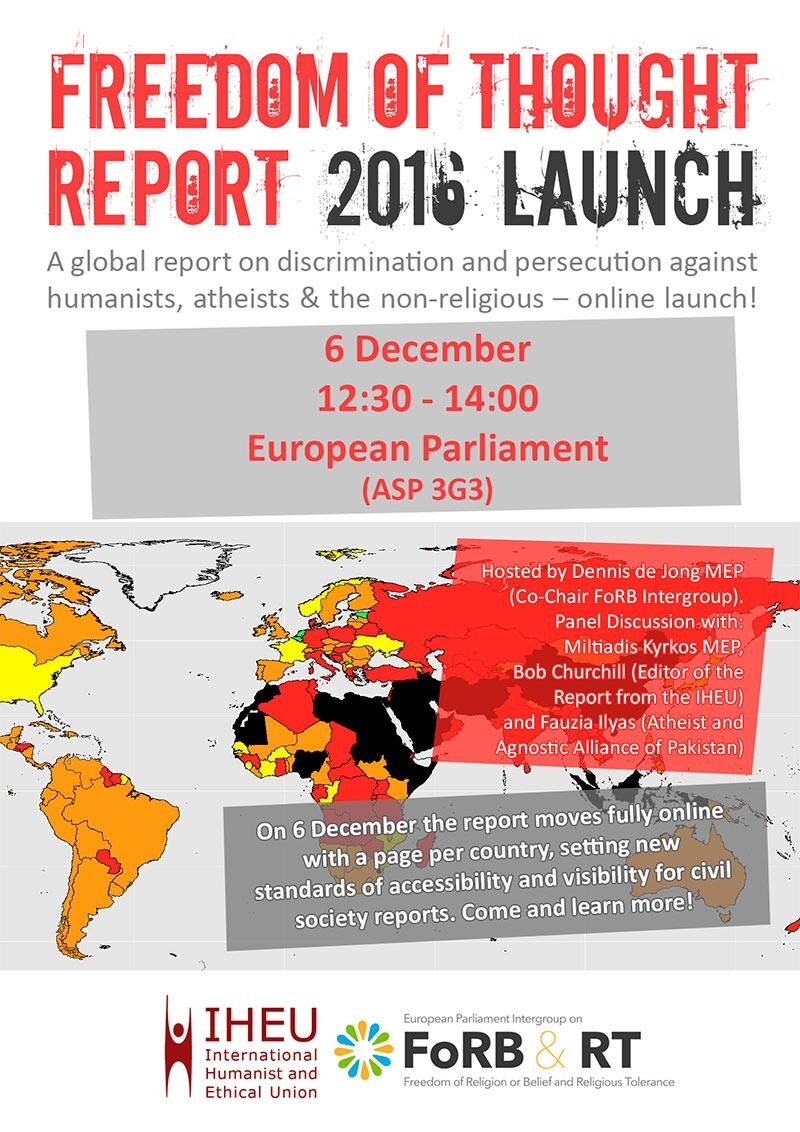 Hver år lanserer IHEU en oppdatert versjon av Freedom of thought report. I fjor ble den lansert i Europaparlamentet i Brüssel.